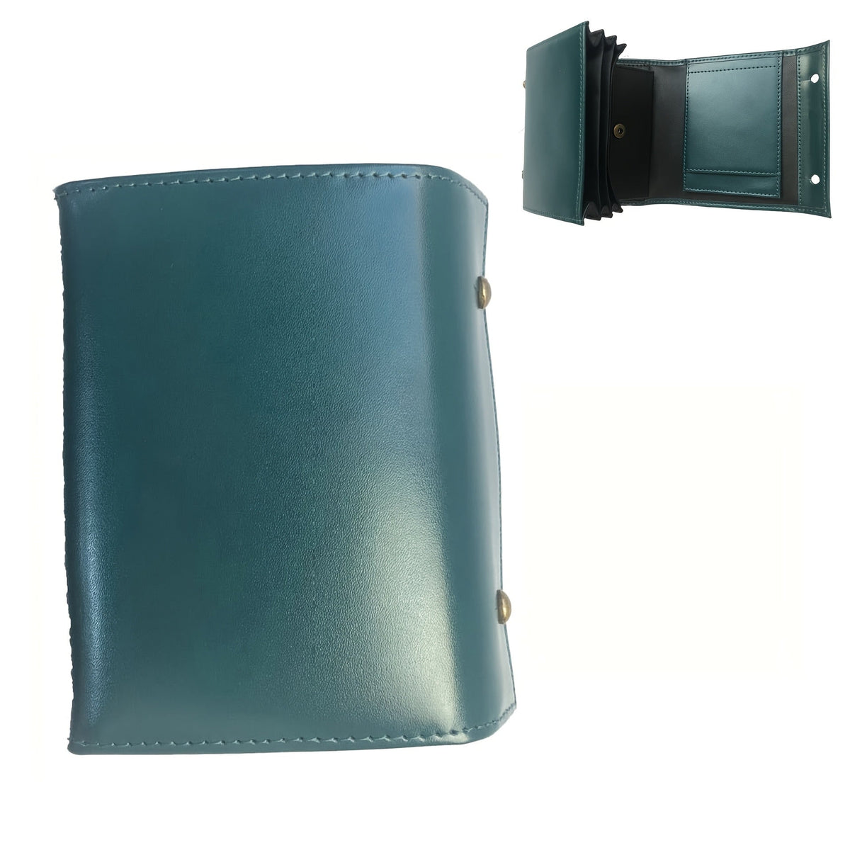 Compact Accordion Trifold Leather Wallet with Snap Coin Pocket