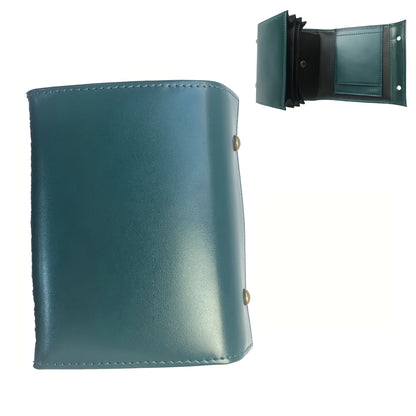 Compact Accordion Trifold Leather Wallet with Snap Coin Pocket