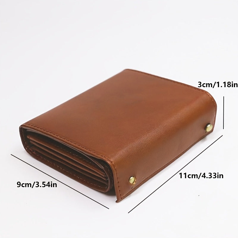 Compact Accordion Trifold Leather Wallet with Snap Coin Pocket
