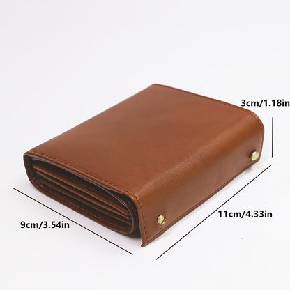 Compact Accordion Trifold Leather Wallet with Snap Coin Pocket