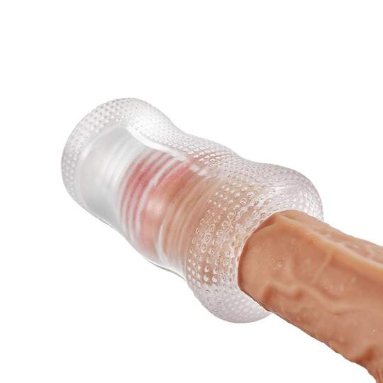 5.6” Clear Tapered Threaded Channel Male Masturbator - Male Masturbator product image for intimate wellness and personal care