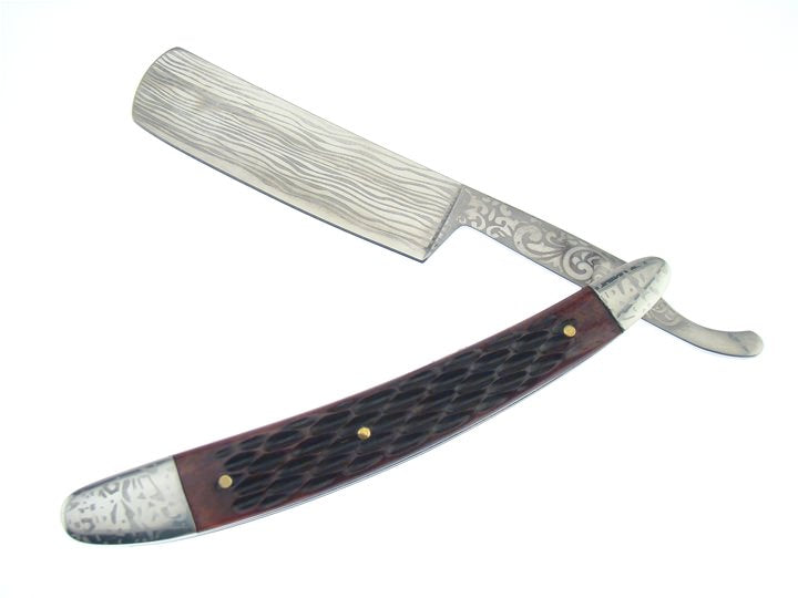 Brown Jigged REAL Bone Handle Straight Razor - TOPHATTER'S ARMORY DEALS
