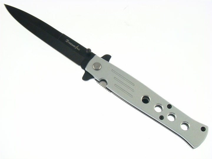 Grey Handle Stiletto Style Spring Assisted Knife - 'Legal Auto Knife' - TOPHATTER'S ARMORY DEALS