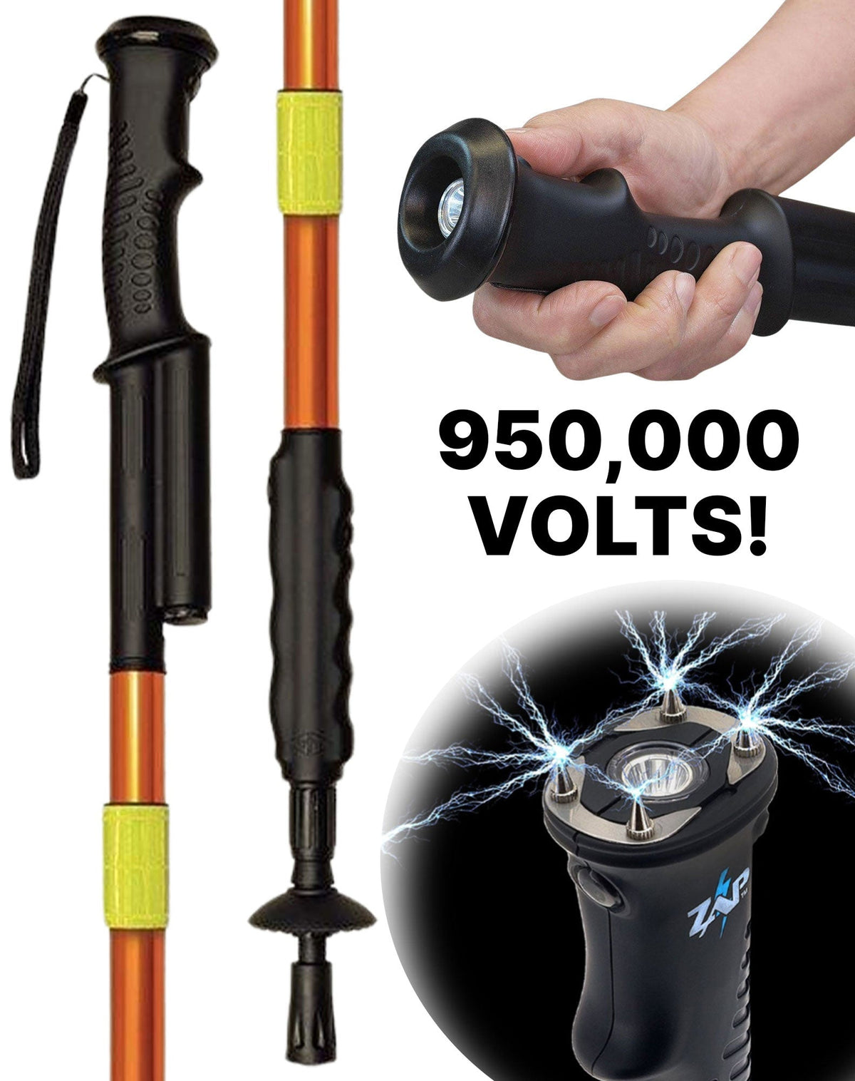 Zap Hike 'n' Strike Stun Gun  with Flashlight Hiking Staff Black or Orange