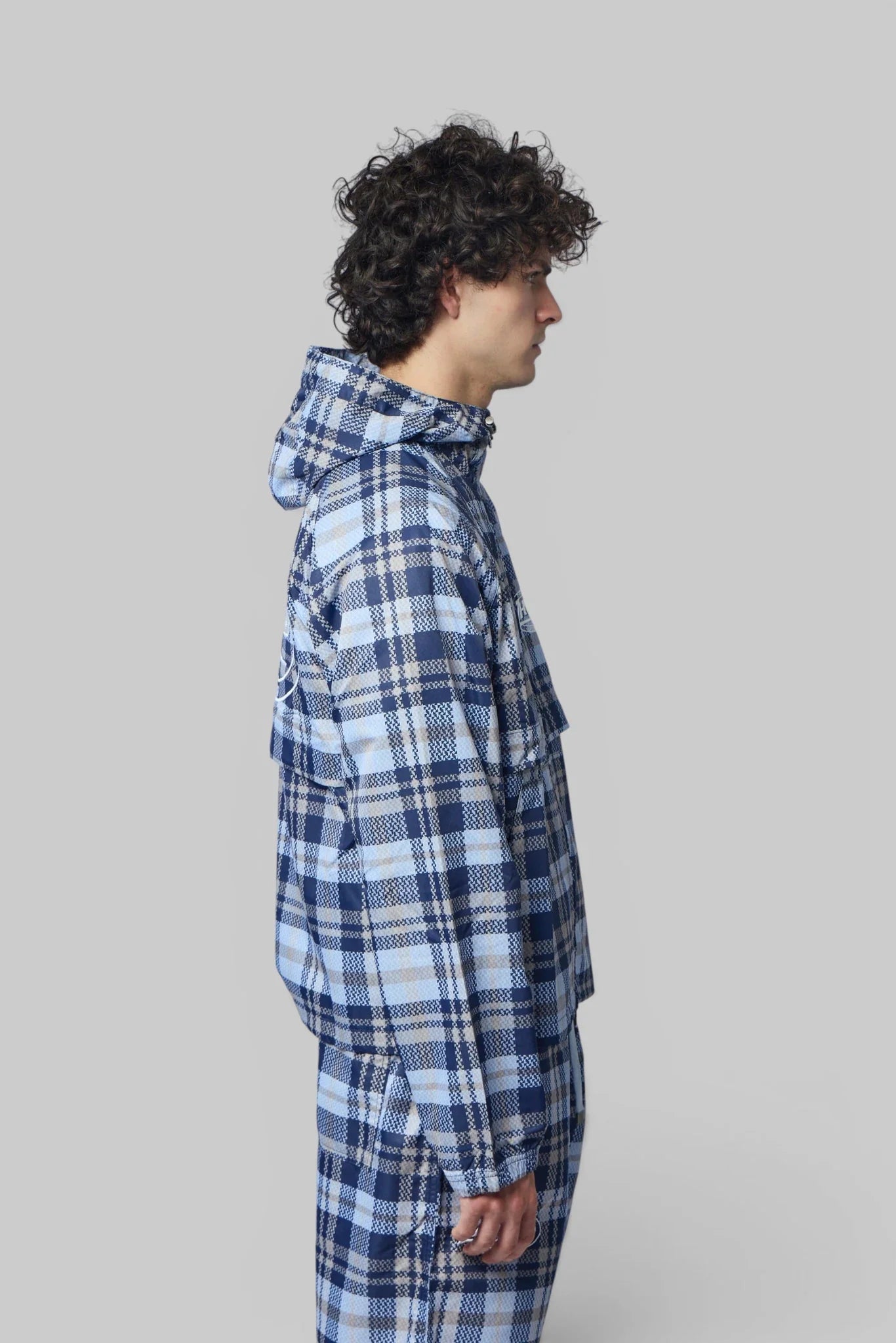 Hooded Plaid Windbreaker Jacket