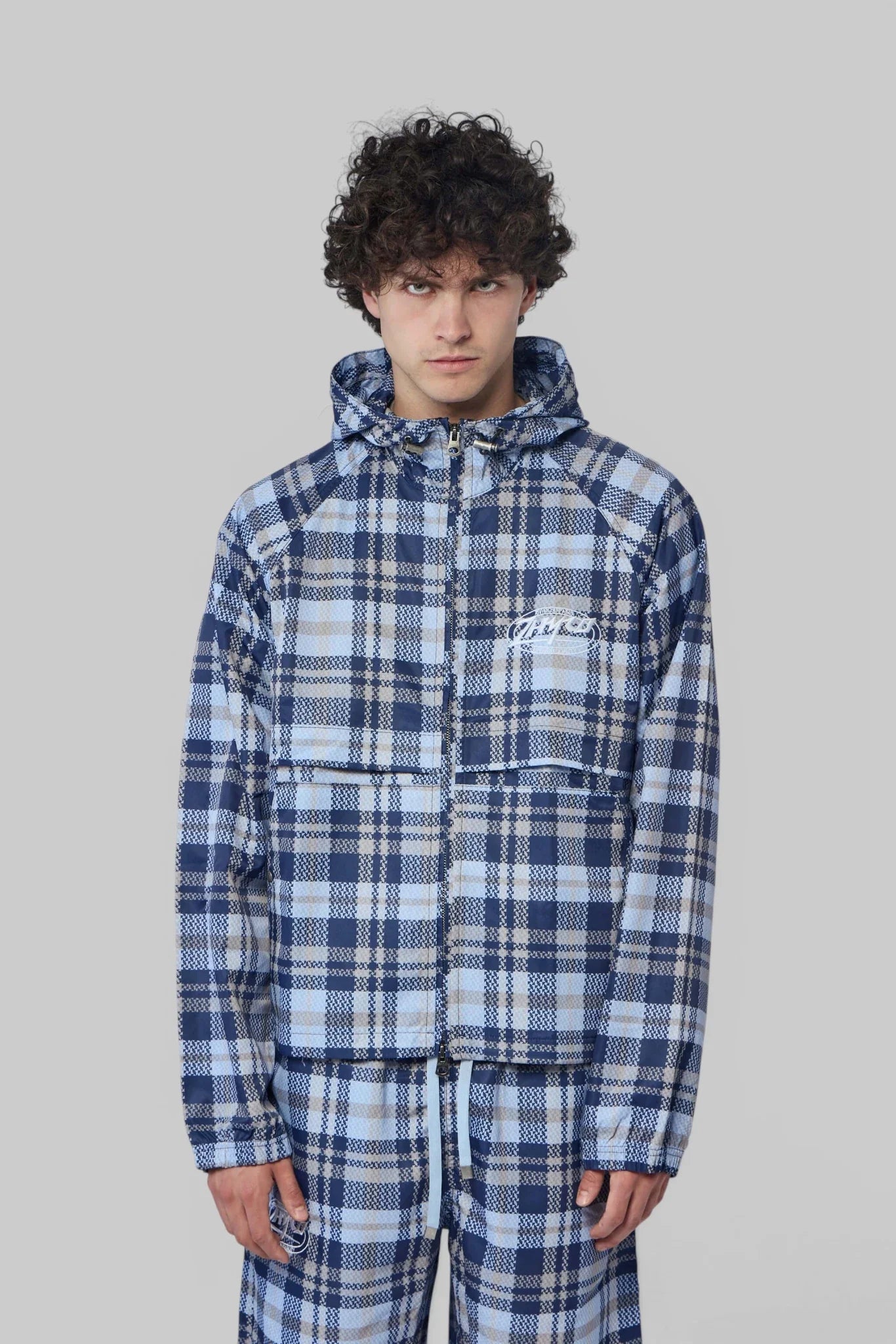 Hooded Plaid Windbreaker Jacket