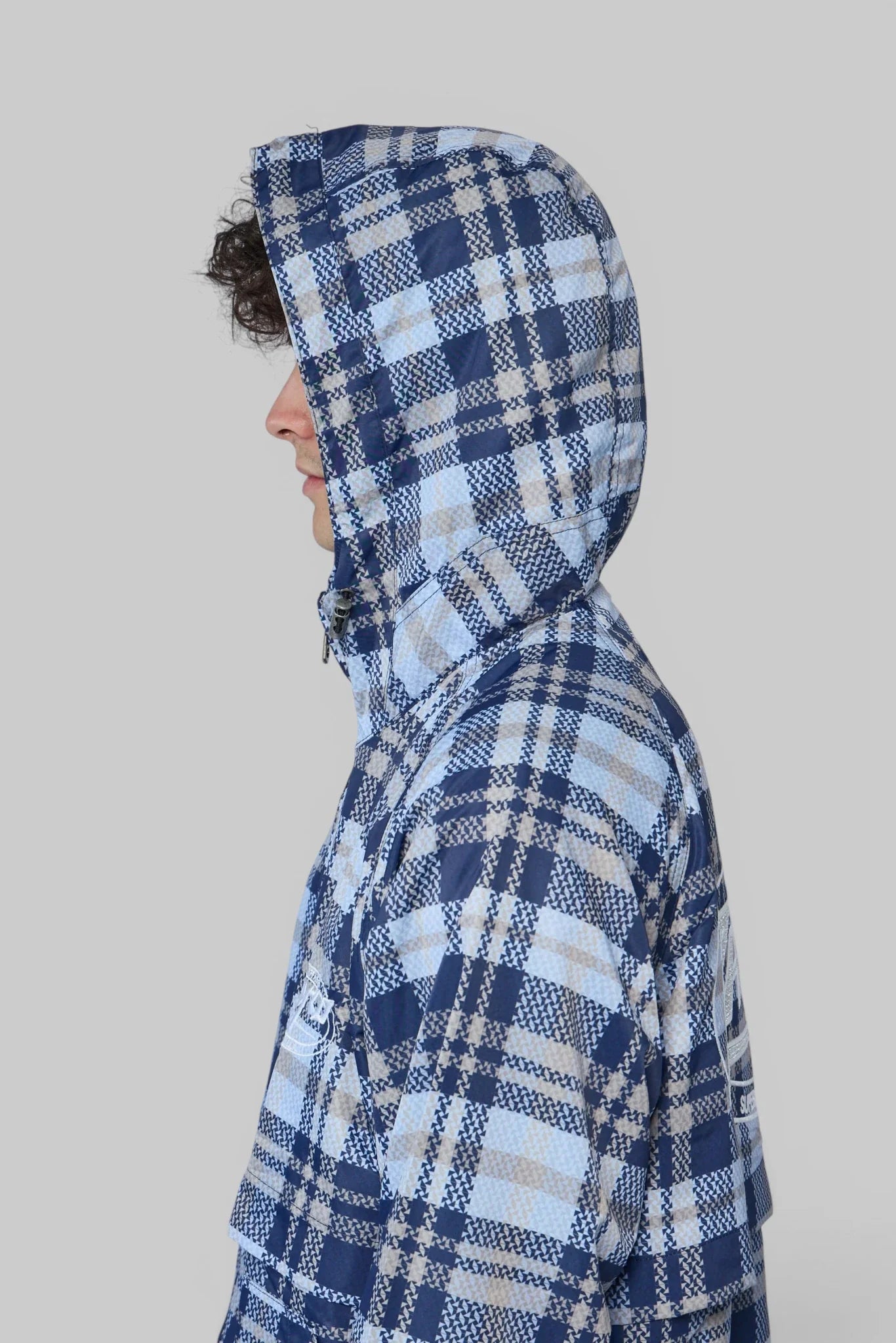 Hooded Plaid Windbreaker Jacket