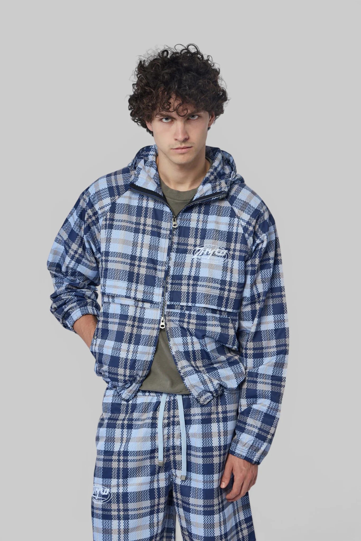 Hooded Plaid Windbreaker Jacket