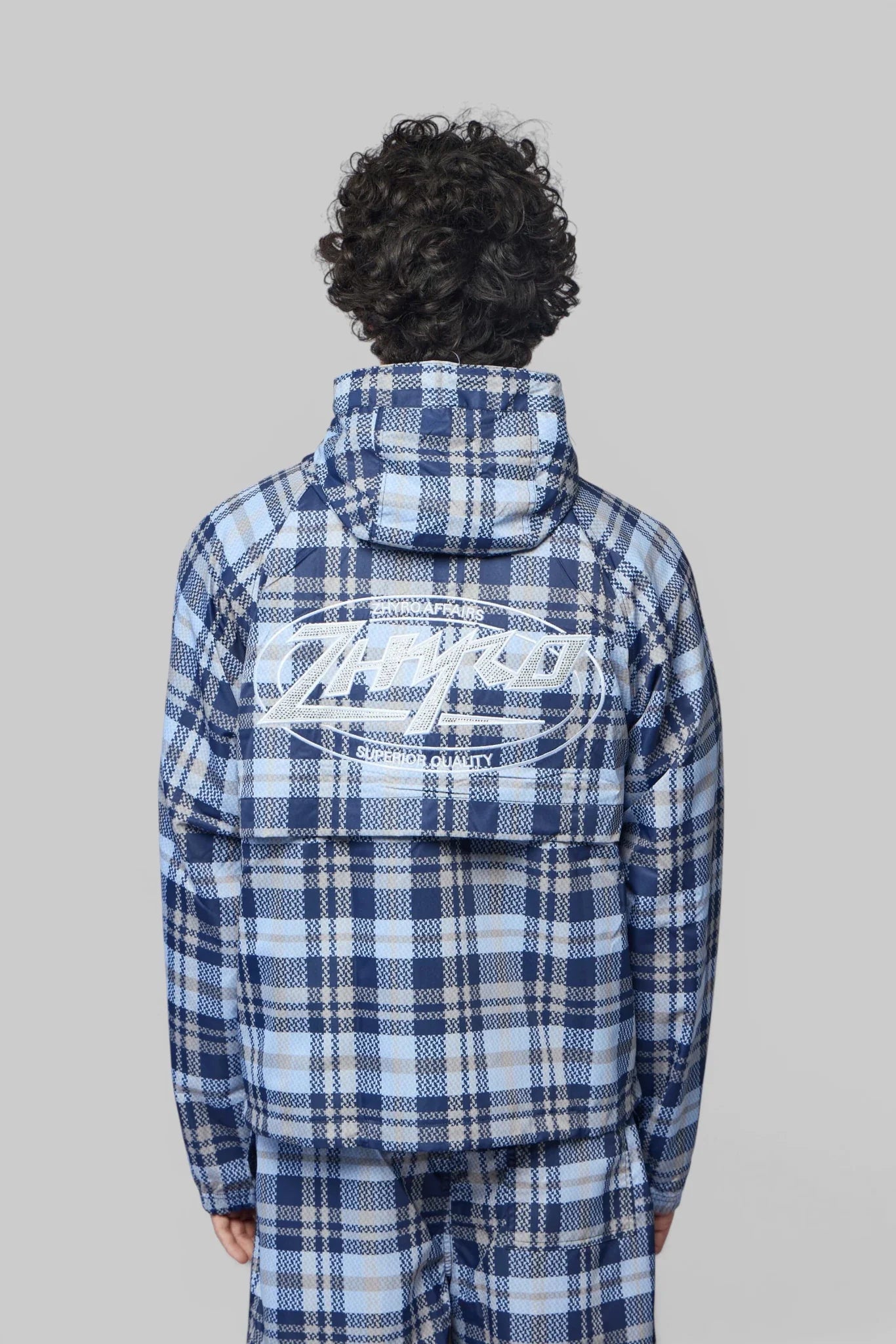 Hooded Plaid Windbreaker Jacket